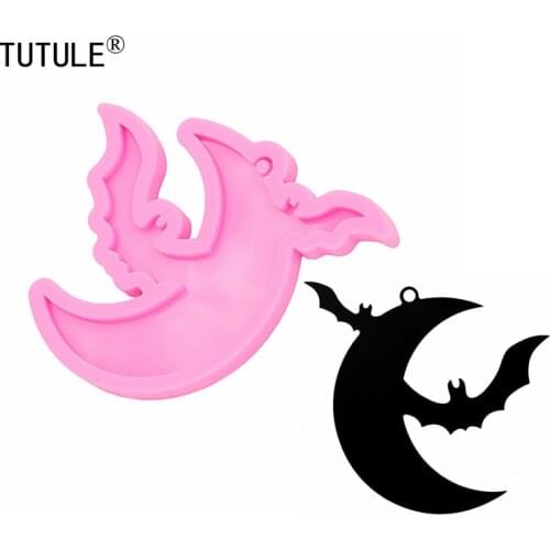 Shiny Bat & Moon Scary Keychain Moonlight Earrings Silicone Mold-Resin Jewelry Mold- bat-Keychain silicone Polymer Clay molds