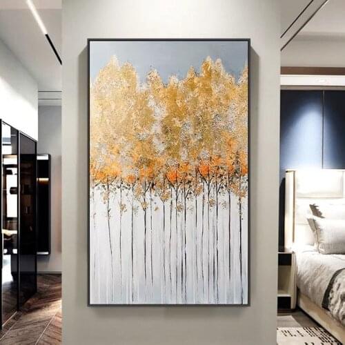 Large Handmade Thickened Abstract Oil Painting White Gray Gold Cute Tree Picture Home Decoration Paintings Canvas No Frame