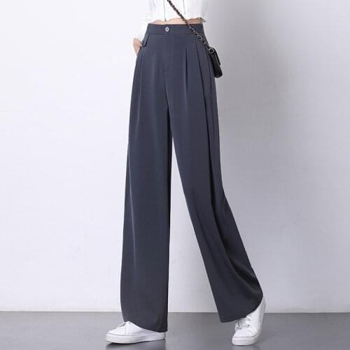 Solid Color Black Wide-Legged Slacks Straight Female High Waist Pants Woman Spring Autumn For WomenS Clothing Panty 2021