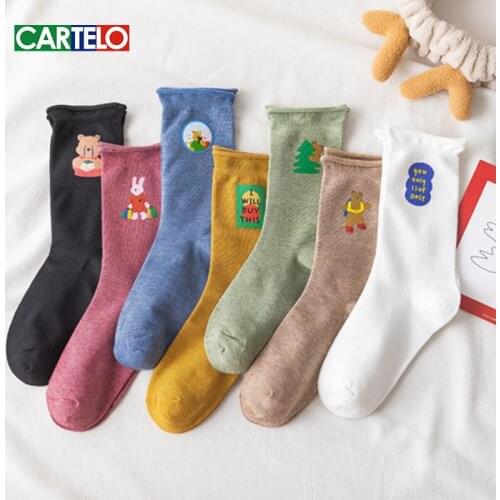 CARTELO New Solid Color Cartoon Pattern Women Socks Fashion Cute Sport Breathable Cotton Stockings Носки женские Meias Femininas
