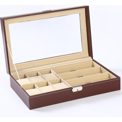 Watch Glasses Storage Box Display Multifunctional Watch Box 6 + 3 PU Leather Large Space Necklace Jewelry Organizer Women Gift