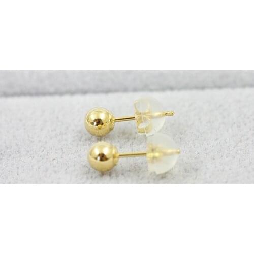 Pure Real 18K Yellow Gold Stud Earrings For Women Girl Simple Smooth Ball Round Earrings Fashion 12*4mm