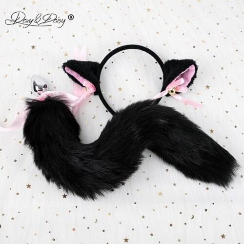 DAVYDAISY Cute Cat Ears Bell Headbands Faux Fox Tail Butt Anal Plug Cosplay Adult Sex Accessories Set Sexy Toys for Woman AC119