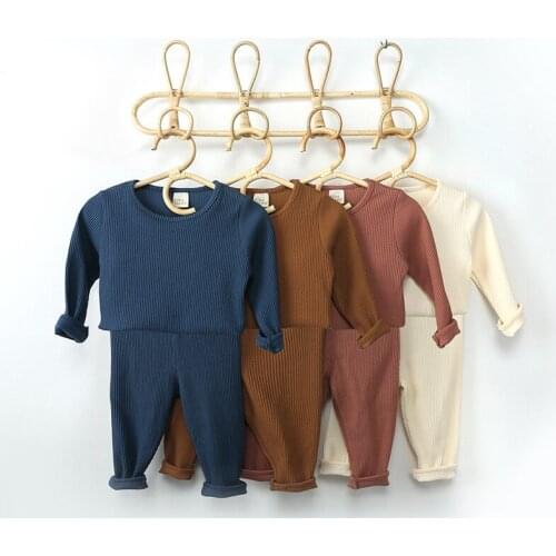 Kids Pajamas Children Sleepwear 2-piece set Long Sleeve Casual Solid Baby Boy Girl Clothes Cotton Nightwear Kid fashion Clothing