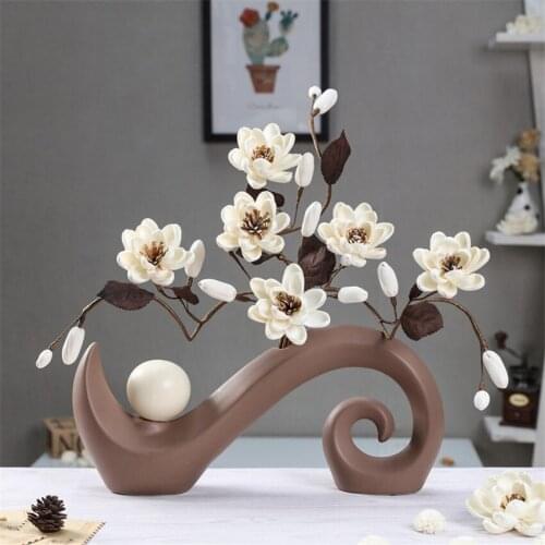 European Nordic Ceramic Desk Tabletop Vase Ikebana Ornaments Handmade White Artificial Dried Flower Home Furnishing Decro