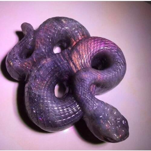 Purple feldspar, snake carving, home decor, healing