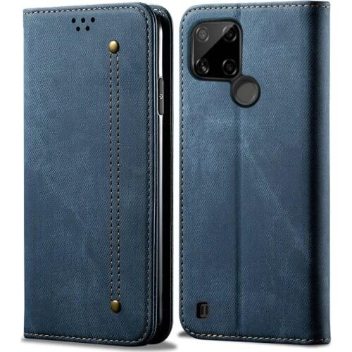 Realme C15 C25 Flip Case Luxury Solid Leather Wallet Card Slot Funda for OPPO Realme C21 Case Real Me C 15 25 21 C25 Phone Cover