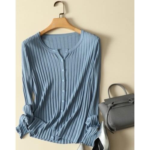 Lightweight Knitted Solid Women Sweater Cardigan Autumn New 2021 V-Neck Long-Sleeved Casual All Match Female Outwear Tops