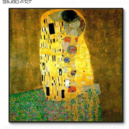 Professional Artist Hand-painted Top Quality Gustav Klimt Kiss Oil Painting on Canvas Reproduce Famous Artwork Kiss Oil Painting