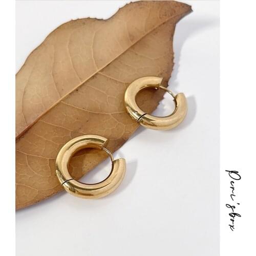 PerisBox Classic Gold Color Titanium Steel Hoop Earring For Women Minimalist Tube Huggie Earrings Gift Jewelry