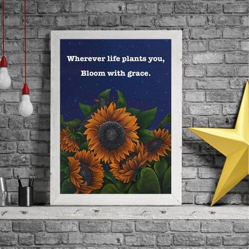 Classic Inspirational Quotes Sunflower of Success Canvas Paintings Posters and Prints Wall Art Pictures for Living Room Decor