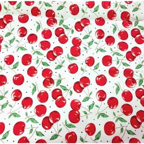 LEO&LIN Retro twill printed white black cherry leaves DIY craft twilled satin fabric Patchwork tissus