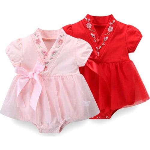 Summer Newborn Clothes Baby Girl Full Moon Cotton Short-Sleeved Clothes Baby Triangle Hanfu Romper 0-2 Year Old