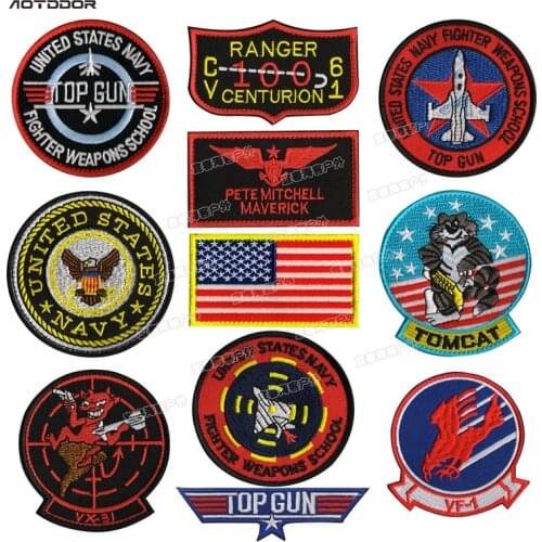 Top Gun Flight Test MAVERICK Ranger Patches Tomcat US Navy seal Fighter Weapon School Academic Squadron Badge Patches For Jacket