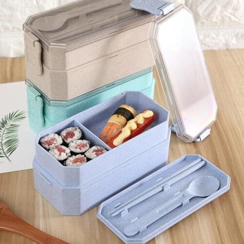Cute Lunch Box PP Material Double Layer Food Box Microwave Heating Kids Portable Dinne Food Picnic School Container Box U3