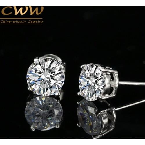 CWWZircons 7 Color Options Brincos Brand Fashion 8mm Round Cubic Zirconia Crystal Unisex Stud Earrings for Men and Women CZ188