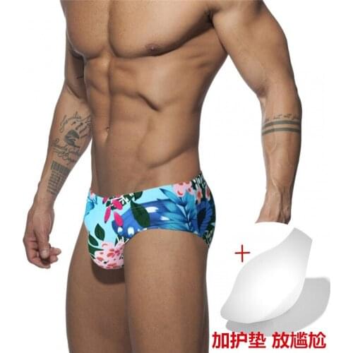 Summer Swimwear Men Swim Trunks Floral Print Beach Swimming Pants Quick Dry Sexy Shorts Swimsuit Men Swim Briefs for Pool Surf