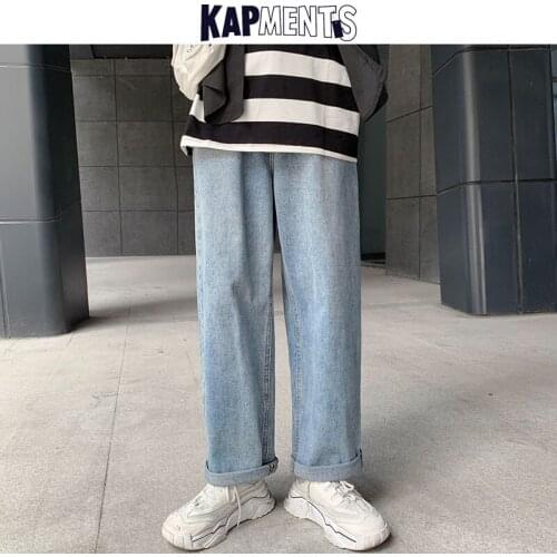 KAPMENTS Winter Men Joggers Loose Vintage Blue Jeans 2020 Wide Leg Sweatpants Mens Harajuku Punk Denim Pants Male Baggy Trousers