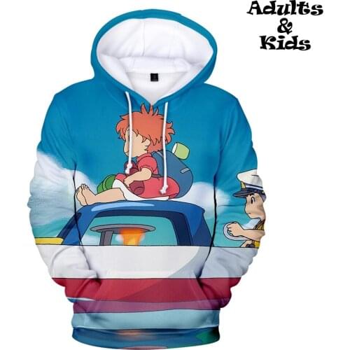 New Ponyo on the cliff 3D Hoodie family outfits street Parent children Hoodie Harajuku Style Ponyo and Sosuke Anime Sweatshirt