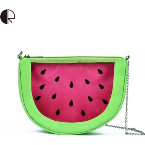New Arrival Summer Style Women Fashion Clear PVC Watermelon Chains Messenger Bags Fruits Transparent Crossbody Bags BS466