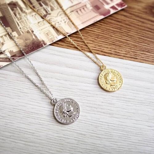 New Vintage Carved Coin Necklace For Women Metal Retro Figure Medallion Pendant Long Necklaces Bohemia Jewelry