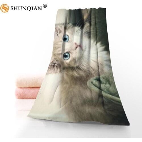 New Custom cat Towel Printed Cotton Face/Bath Towels Microfiber Fabric For Kids Men Women Shower Towels