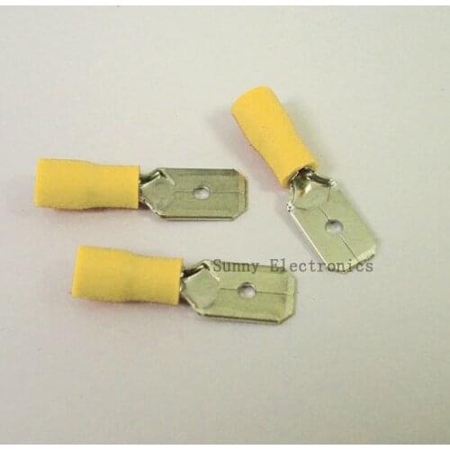 Wholesale Yellow INSULATED 6.3mm 1/4" Male BLADE CRIMP TERMINALS CABLE/WIRE CONNECTORS 12-10AWG 1000pcs/lot free shipping