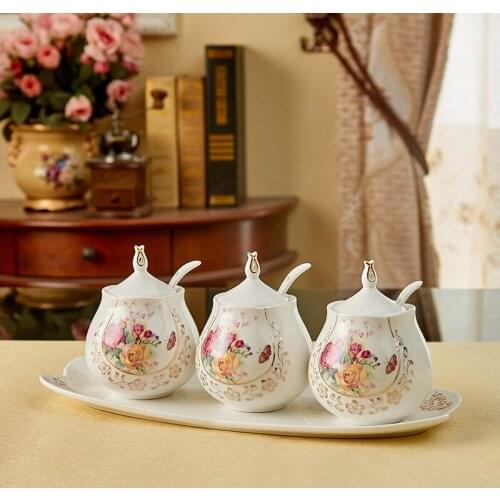 Creative Spice Jar Seasoning Box Set High-grade Embossed Phnom Penh Ceramic Salt storage Seasoning Spice Jars Bottle Tools