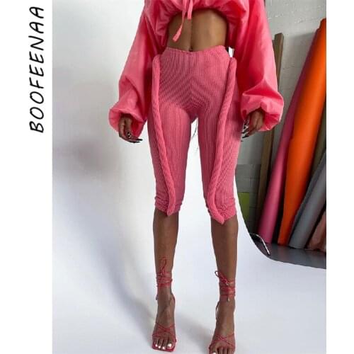 BOOFEENAA Three-dimensional Decoration Sexy Pencil Pants Pink Trendy Clothes for Women Streetwear Cropped Trousers C82-CH34