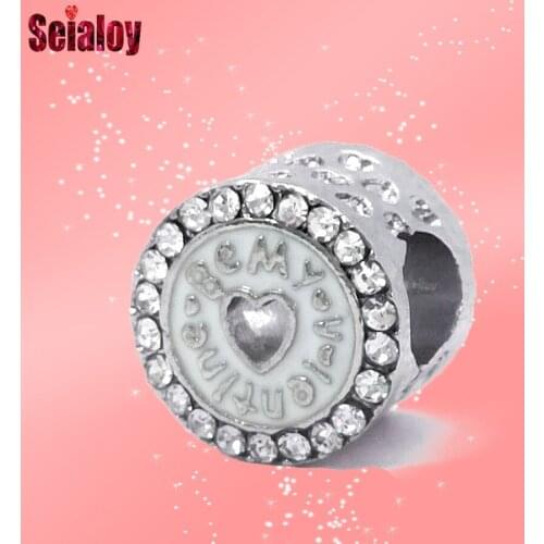 Seialoy New Silver Color My Valentine Be Heart Crystal Beaded Charm Fit Brands Bracelet & Necklace Jewelry White Accessories
