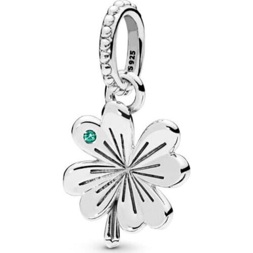Authentic 925 Sterling Silver Bead Lucky Four-Leaf Clover Pendant Charm Fit Fashion Women Pandora Necklace Gift DIY Jewelry
