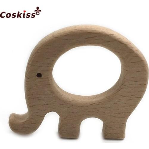 DIY Wooden Personalized Pendent Organic Beech Wooden Elephant Natural Handmade Baby Wooden Teether For Baby Teething Nursing