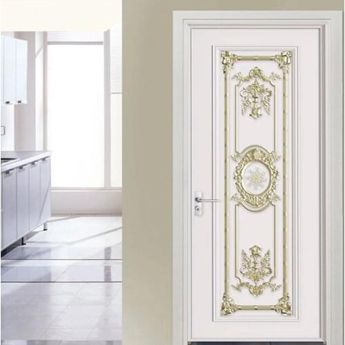 European Style Luxury Door Sticker 3D Stereo Golden Geometric Wallpaper PVC Self-Adhesive Waterproof Door Poster Art 3D Stickers