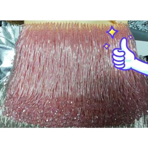 Pink beads Handmade 15cm wide beaded fringe trimming,5yard, about 270 beads threads/yard
