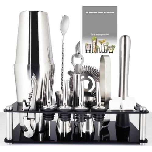 Multiple Pieces/Set Stainless Steel Cocktail Shaker Mixer Drink Bartender Tools Bar Set Kit With Wine Stand and Cocktail Recipe