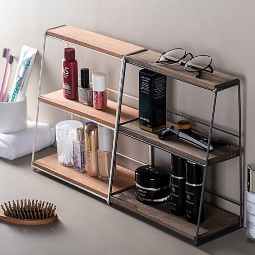 Nordic wrought iron storage rack home double desk cosmetic debris metal desktop finishing kitchen rack