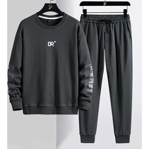 Spring Autumn Mens Basic Tracksuit Plus Size Black Grey Overzied Hoodie+Pants 2 Piece Set Men Clothing Jogger Sweat Suits