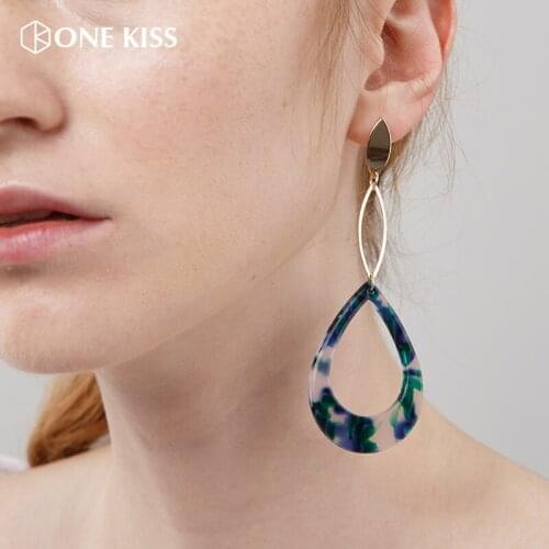 Vintage Acrylic Water Drop Earrings For Women Acetate Green Long Chain statement Hollow Dangle Earring Jewelry