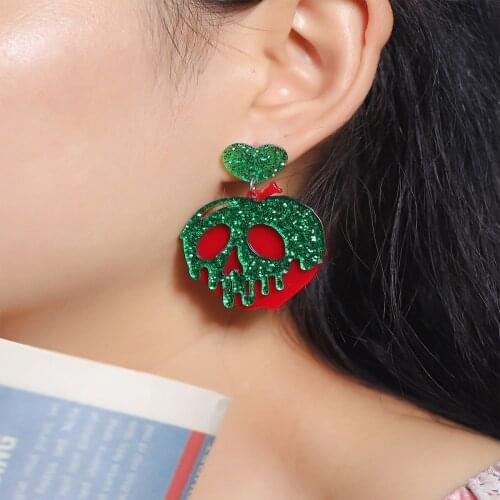 Vintage Red Green Acrylic Drop Earrings for Women Boho Heart Skull Pendant Earring Halloween Party Jewelry Gift pendientes