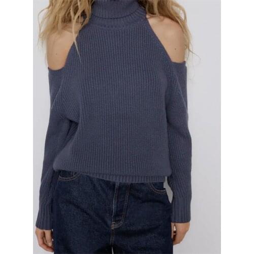 Knitting Pullovers Tops Women 2021 Fashion Turtleneck Off Shoulder Sweater Lady Chic Long Sleeve Casual Slim