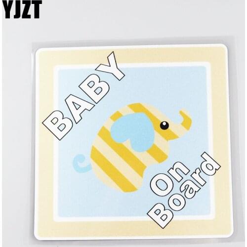 YJZT 13.5CMX13.5CM Baby on Board Square outline Pvc Decal Lovely elephant Car Sticker 13A-0087