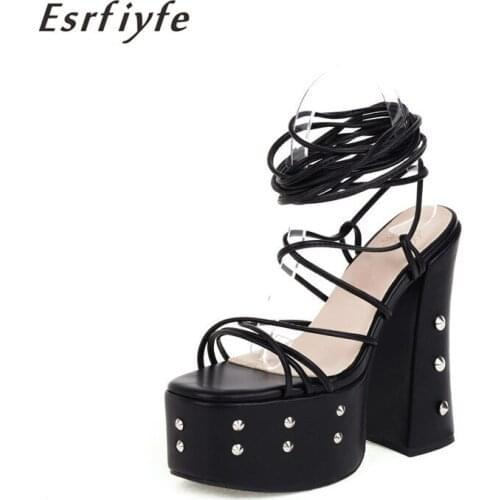 ESRFIYFE 2021 New Shoes Women Sandals 15CM High Heels Platform Shoes Woman Sexy Summer Lace Up Womens Shoes Fashion Show Shoes
