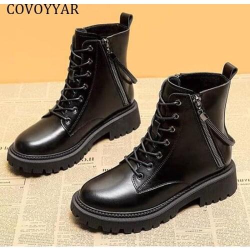 COVOYYAR Fashion Black Women Ankle Boots Zipper Autumn Winter Shoes Women Female Platform Booties Casual WBS4086
