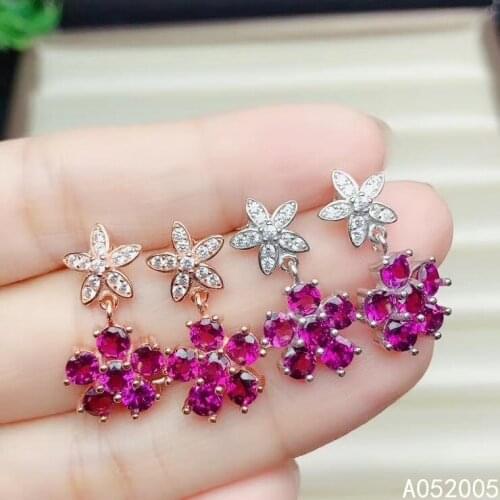 KJJEAXCMY Fine Jewelry 925 sterling silver inlaid natural gemstone garnet female earrings Ear studs lovely support test