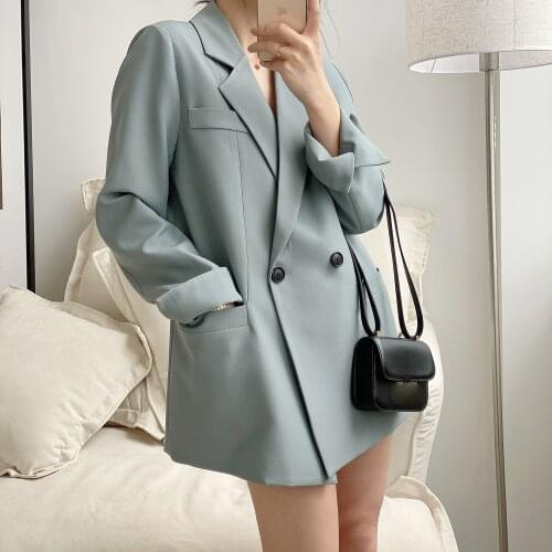 Womens Blazer Autumn Solid Color Blue Black Jacket Office Top Suit for Women Loose Cardigan Long Sleeves Elegant Female Blazer