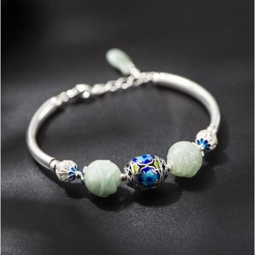 Starfield Beads Bracelets Female 925 Silver Jewelry hand-made Cloisonne Craft Roses Hetian Jade Bracelet Wholesale