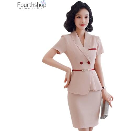 Elegant Career Suit Women Office Lady Business Work Skirt Suits Summer Autumn 2020 2 Piece Set Fashion Blazer Set Plus Size 4XL