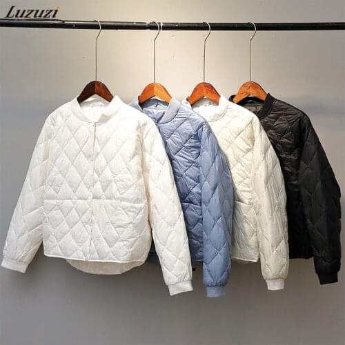 Luzuzi Womens Thin Down Jacket 2021 New Short Baseball White Duck Down Outwear Loose Coat Ultra Llight Oversize Autumn Parkas