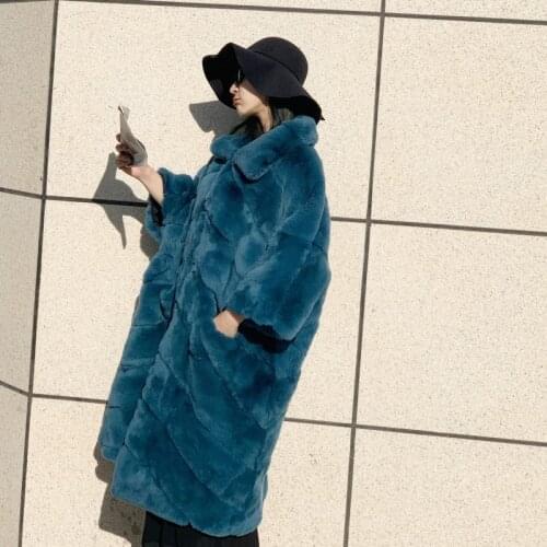 Natural Real Rex Rabbit fur coat loose long female