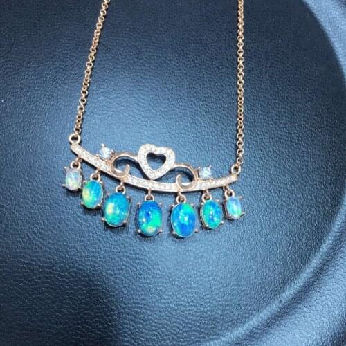 Natural opal Necklace natural gemstone Pendant Necklace S925 silver Fashion luxurious Crown row women party fine Jewelry